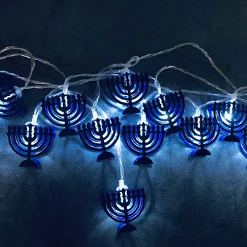 10Leds Hanuka Hanukkah Svetlobe Niz Stranka Svetlobe Dekor Svečnik Baterijski pogon LED Za Dom Žarnice Dekoracija