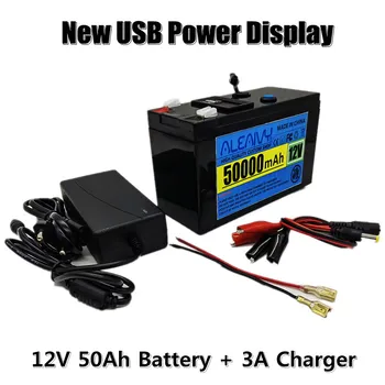 12v50Ah Prenosni LiFePO4 Litijeve Baterije Akumulatorske Baterije, Vgrajen 5 2.1 USB Vklop, Prikaz Polnjenja Vrata S +Polnjenje