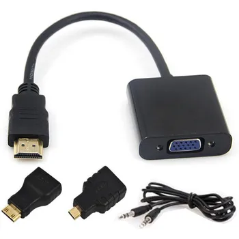 1Set Vgrajen 1080P Čipov HDMI na VGA z Avdio Kabel Mikro Mini HDMI na VGA Adapter Pretvornik za Xbox 360 PS3 PS4 PC DVD