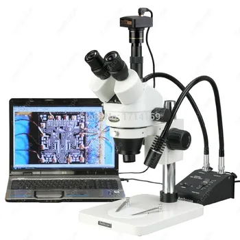 AmScope Suuplies 7X-45X LED Dve Gooseneck Svetlobe Stereo Zoom Mikroskop + 9MP USB Digitalni Fotoaparat SKU: SM-1TS-L6W-9M
