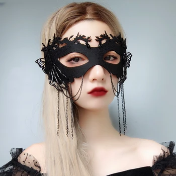 Halloween Seksi Črna Rese Pol Masko Rekviziti Lady Maškarada Stranka Ples Kostum Votlih Seksi Oči Masko