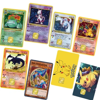 Kawaii Anime Pikachu Kreditne Kartice, Nalepke, Risanka Pokemon Newtwo Fantje Igra Kart Dekorativne Nalepke Pvc Folije Kritje Igrače Darila