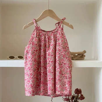 Koreja Tiskanja Dekleta Priložnostne Obleke Cvetlični Poletnih Otroške Obleke Za Dekleta Bombaž Otroška Krilo Poletje Princesa Krilo