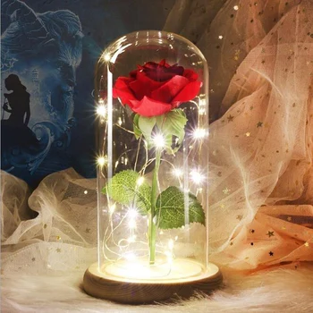 Lepota In Zver Simulacije Rose V LED, Steklena Kupola Vedno Rdeče Rose Valentinovo, materinski Dan Posebno Romantično Darilo