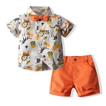 Malčka Baby Boy Oblačila Sklop Gospod Kratek Rokav Bluzo+Oranžne Hlače 2Pcs Obleke Otroci Fantje Oblačila, ki