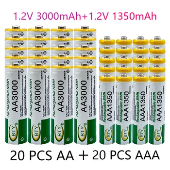 Množično Prodaja+Brezplačna Dostava 1,2 V AA 3000mAh NiMH Polnilne Baterije+AAA Baterije 1350MA Baterija za ponovno Polnjenje NiMH AAA Baterije