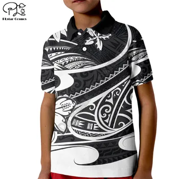 Polinezijski Plemenski Otrok Polo Majica Black Fant Polo Majica Poletje Kratek Rokav 3D Tiskanja Polo Majice Fantje Dekle Tees