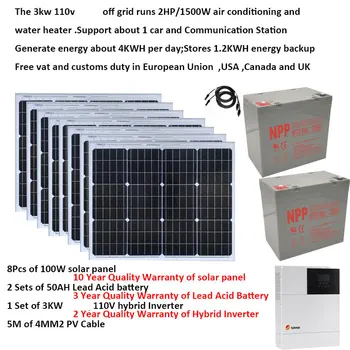 Solarni Sistem Za Doma Popoln Komplet 3000W 220V 110V PV Panel 100W UPS Hibridni Inverter Izven Mreže Sistema Avto Prikolice za Kampiranje Rv
