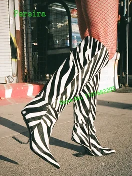 Zebra Vzorec Kolena in Škornji 2022 Ženske Nov Prihod Trdna Skrite Pete Konicami Prstov modni brvi Stranki, Plus Velikost Čevlji Za Brezplačno dostavo