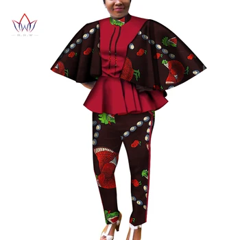 Ženske tradicionalnih Afriških oblačilih Bazin Riche Poletnih Vrh In Dolge Hlače Set 2 Kos Obleko Modne Gospe, Ankara Obleke WY6148
