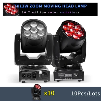 10Pcs/Veliko 7x12W LED Moving Head Light RGBW 4 v 1 Zoom Fazi Luči DMX Kontrola DJ Disco Opreme plesišču Razsvetljavo