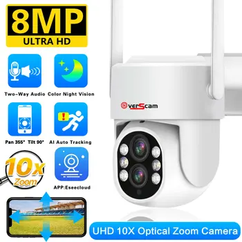 4K HD Dvojno Objektiv IP Fotoaparat 8MP 4MP 10-kratni Zoom POE PTZ Kamere Dvojni Zaslon AI Auto Tracking Varnostne Kamere CCTV Nadzor WiFi