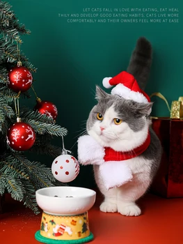 Božič Mačka Skledo Keramični Ščiti Vratne Hrbtenice Visoke Noge Pitje Preprečuje Prevrnitev