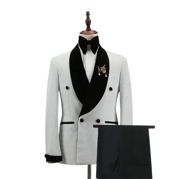 Nove Elegantne 2021 Kostum Homme Dvojno Zapenjanje Bleščečo Srebrno Večerjo Ženina Nositi Moške Poročne Obleke Za Moške Maturantski Jopičem Jopič
