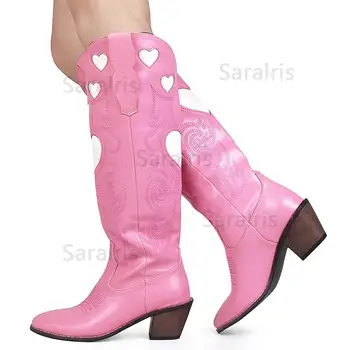 SARAIRIS Moda Mešane Barve Kolen visoko Odlična Kakovost Ženske Čevlji Plus Velikost 43 Vezenje Zahodni Škornji Udobni Pohodni Corral Čevlji