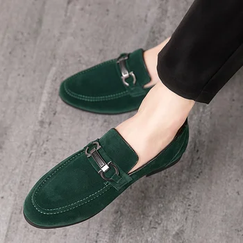 Vroče Prodajo Zelene Moške Priložnostne Čevlji Dihanje Antilop Moccasins Moški Usnje Loafers Moda Slip Za Obleko Obutev zapatos hombre