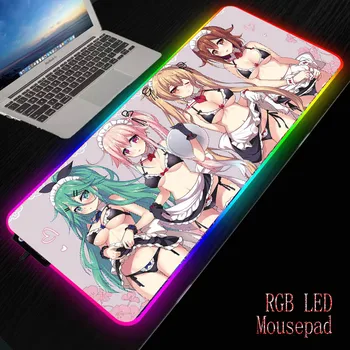 XGZ Seksi Anime Dekle Gaming Računalnik Mousepad RGB Velik Igralec XXL Miško Preprogo, Veliko Pad Rob Nadzor PC Mizo Igrajo Mat, Osvetljene